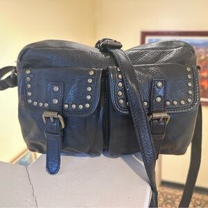 Black Leather Crossbody Bag with Studded Details